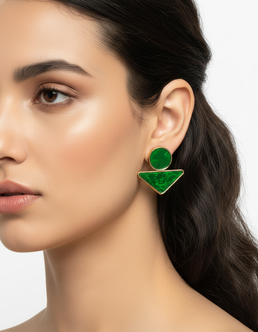 Emerald Geo Stud Earrings